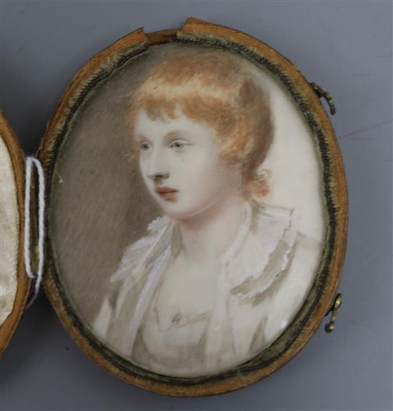 A George III red leather cased oil on ivory miniature 6.5 x 5.5cm.